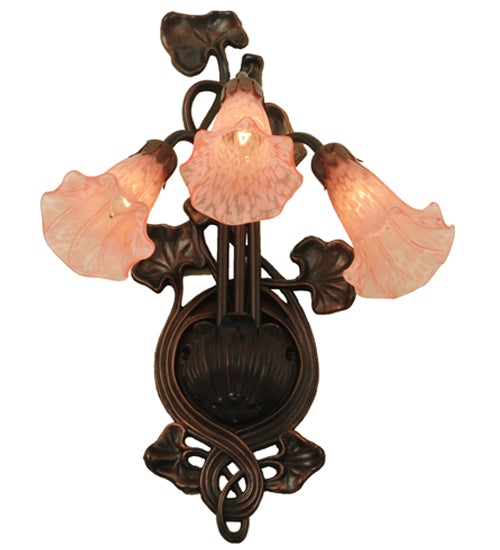 10.5"W Pink Pond Lily 3 Lt Wall Sconce