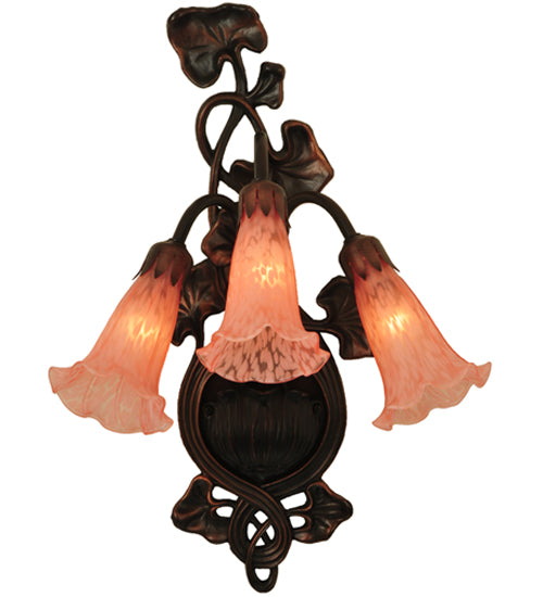 10.5"W Pink Pond Lily 3 Lt Wall Sconce