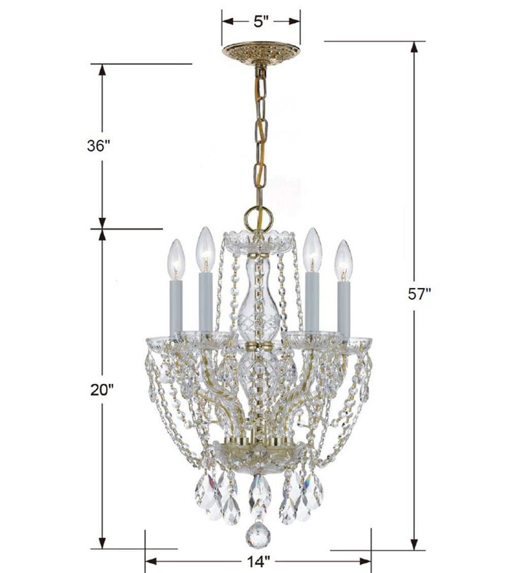 Crystorama Traditional Crystal 5 Light Swarovski Strass Crystal Polished Brass Mini Chandelier