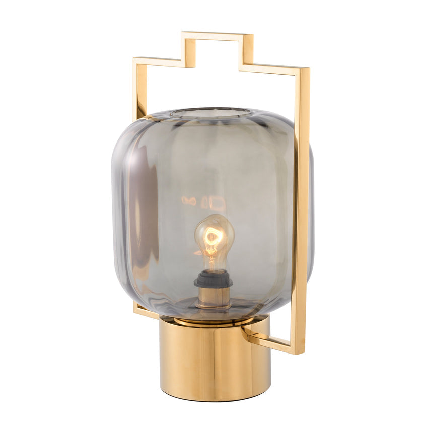 Table Lamp Wang Gold Finish Smoke Glass