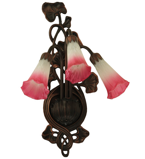 10.5"W Pink/White Pond Lily 3 Lt Wall Sconce