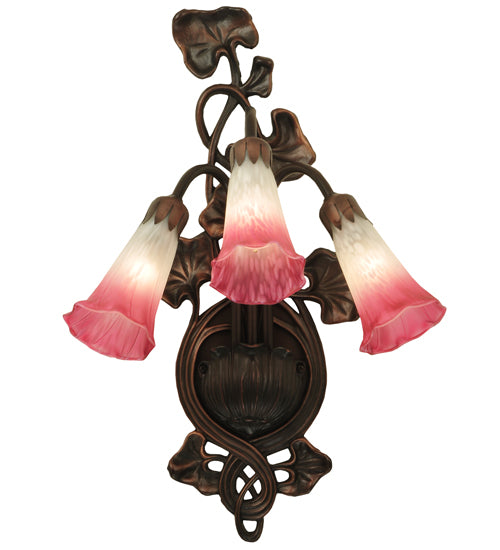 10.5"W Pink/White Pond Lily 3 Lt Wall Sconce