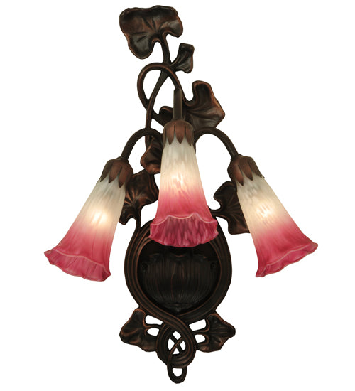 10.5"W Pink/White Pond Lily 3 Lt Wall Sconce