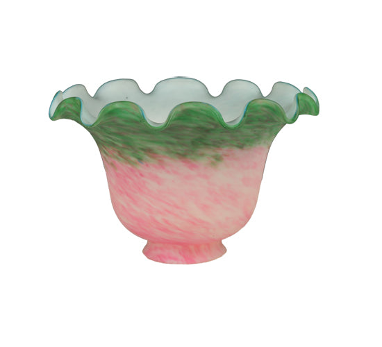 7" Wide Pink & Green Pate-De-Verre Fluted Shade