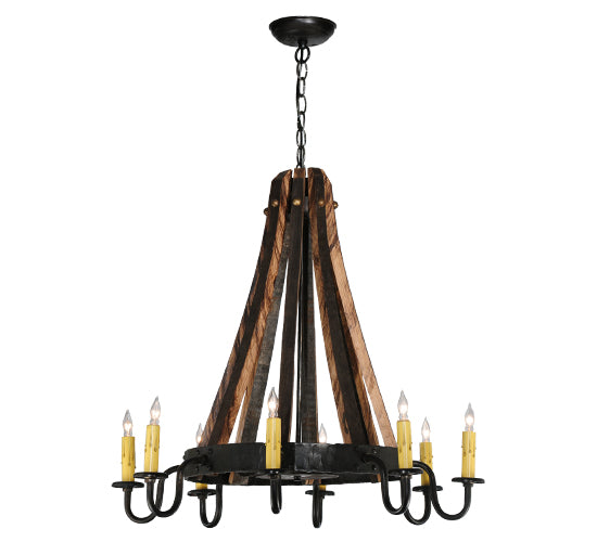 27"W Barrel Stave Madera 8 Lt Chandelier