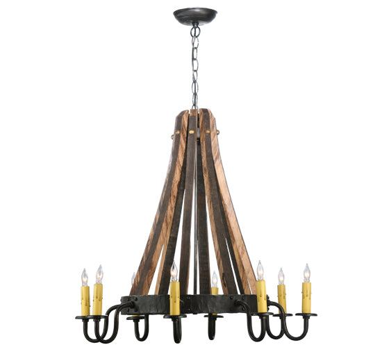 27"W Barrel Stave Madera 8 Lt Chandelier