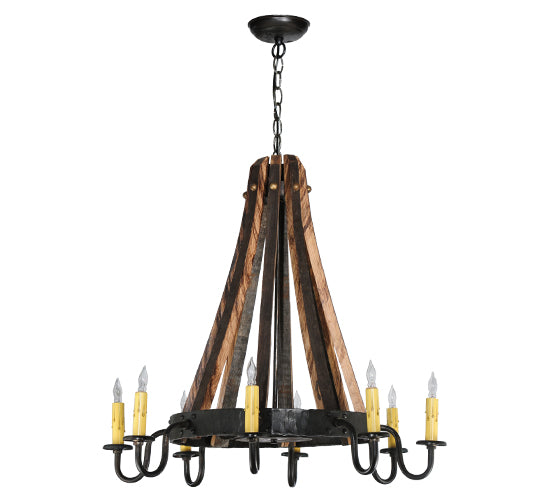 27"W Barrel Stave Madera 8 Lt Chandelier