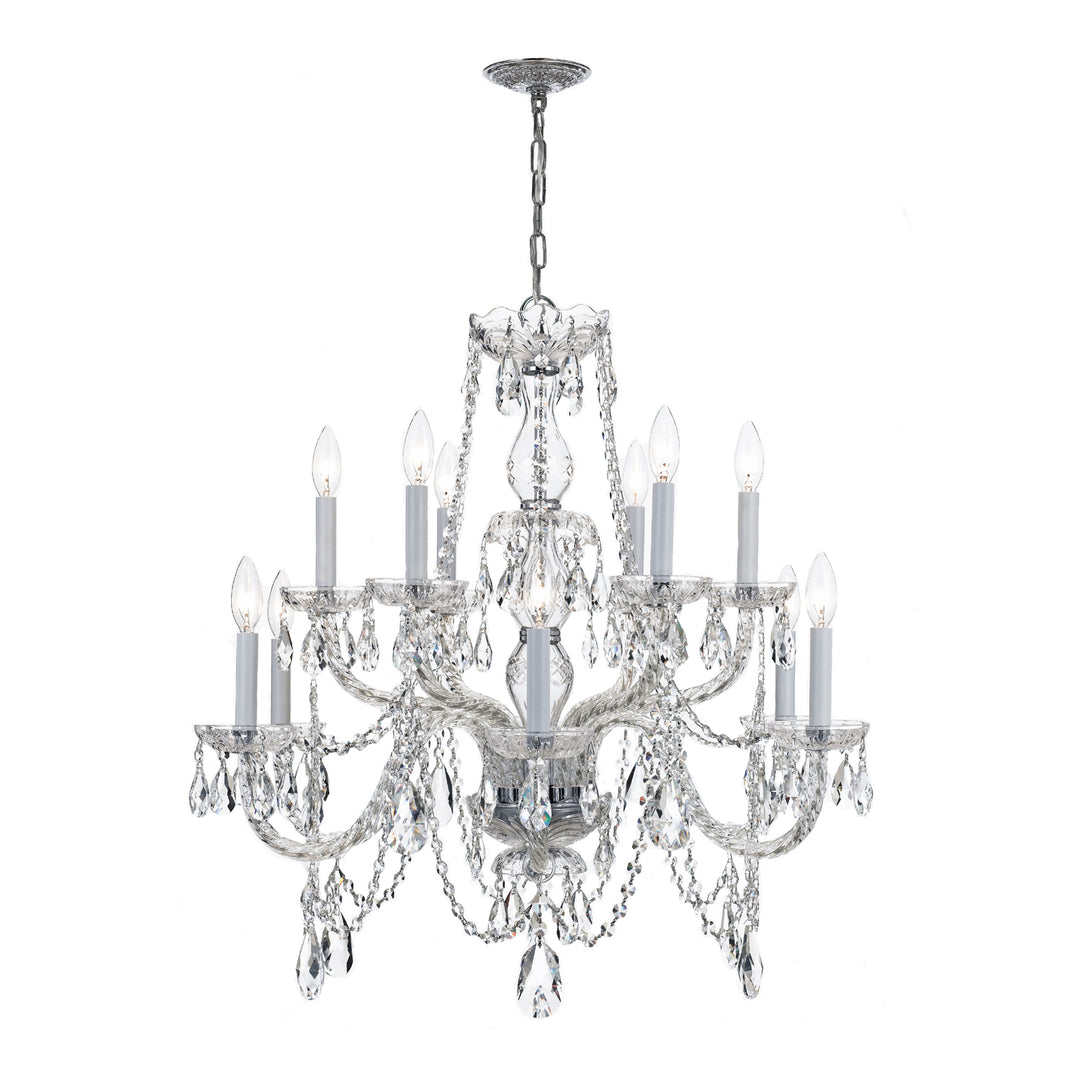 Traditional Crystal 12 Light Hand Cut Crystal Polished Brass Chandelier