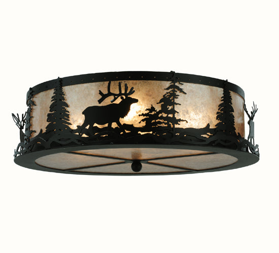 22" Wide Elk At Dusk Flushmount