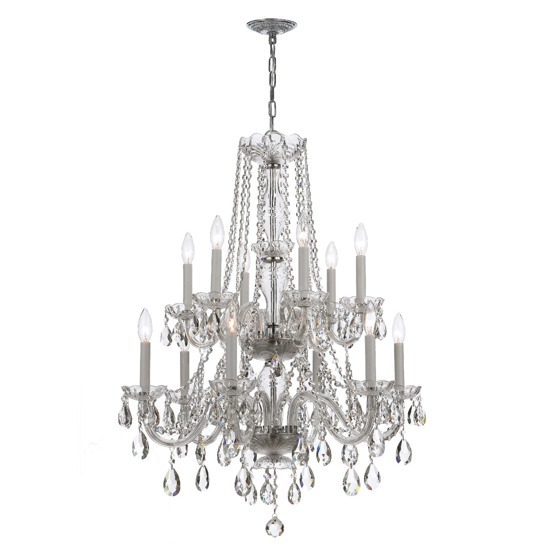 Traditional Crystal 12 Light Spectra Crystal Polished Brass Chandelier