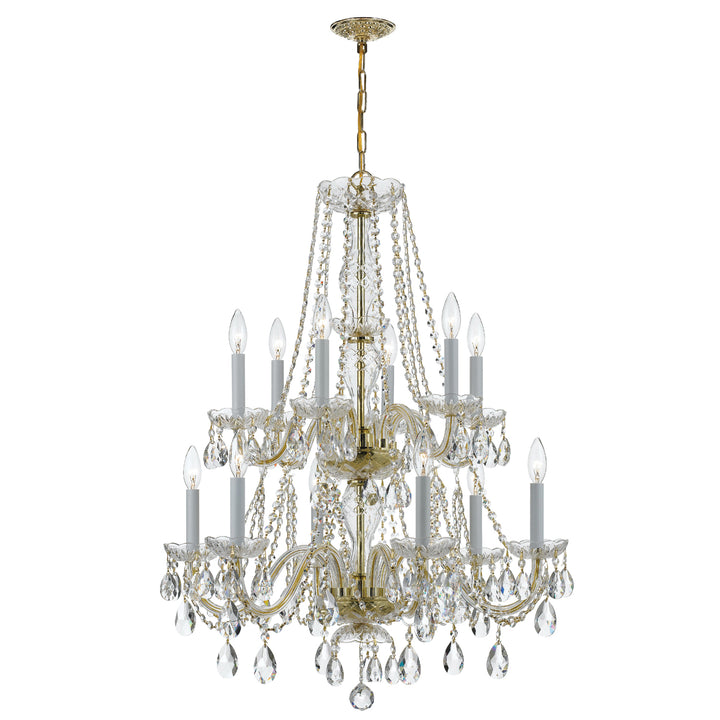 Traditional Crystal 12 Light Spectra Crystal Polished Brass Chandelier