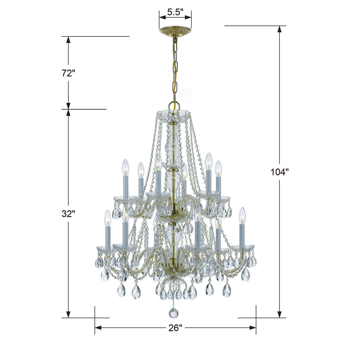 Crystorama Traditional Crystal 12 Light Spectra Crystal Polished Brass Chandelier