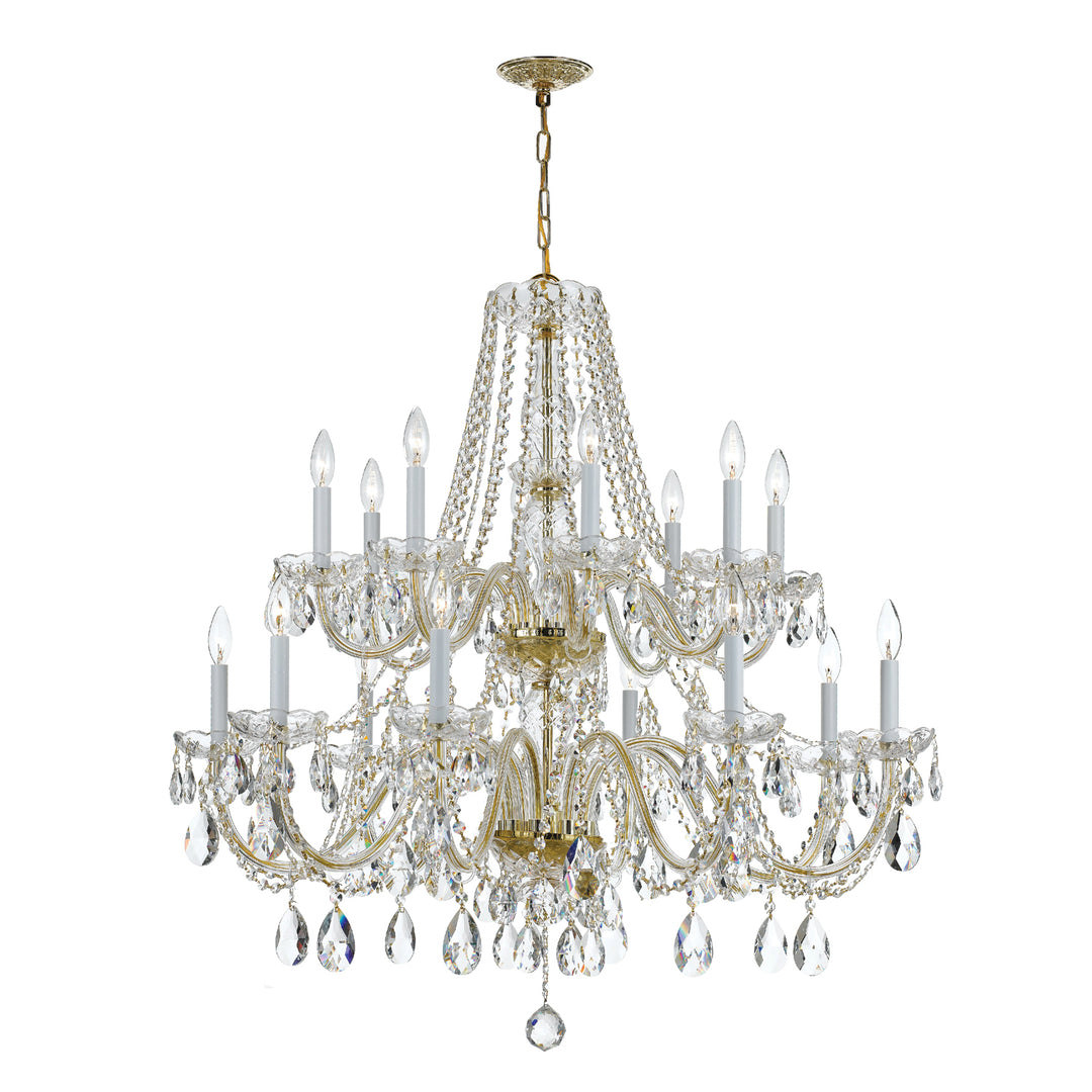 Traditional Crystal 16 Light Hand Cut Crystal Polished Brass Chandelier