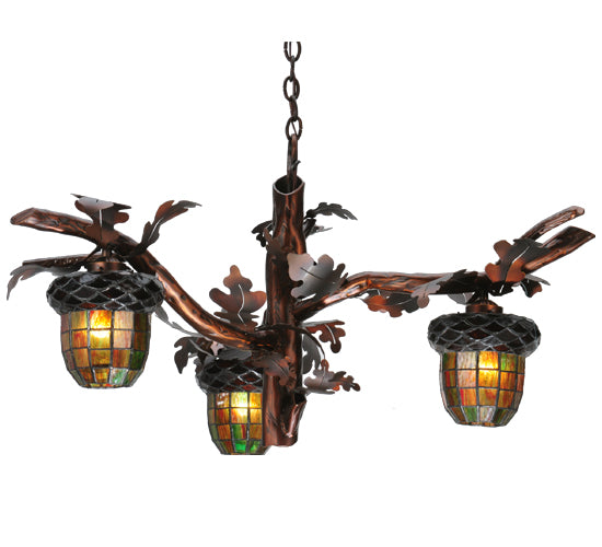 40"W Acorn Branch 3 Lt Chandelier