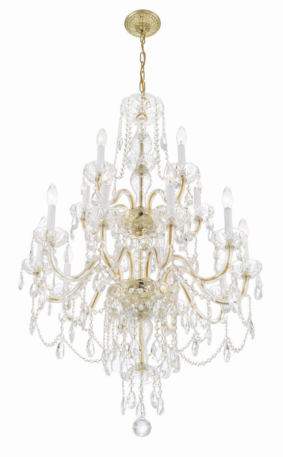 Crystorama Traditional Crystal 15 Light Hand Cut Crystal Polished Brass Chandelier