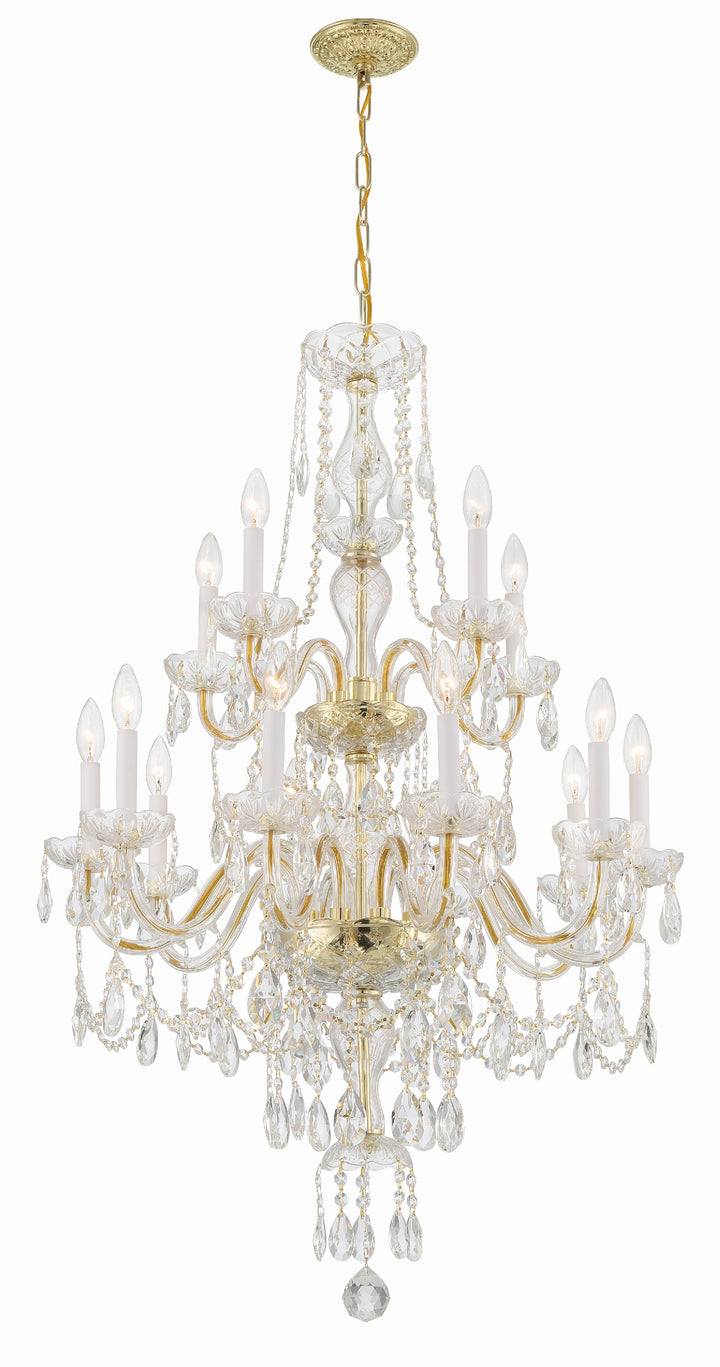 Crystorama Traditional Crystal 15 Light Hand Cut Crystal Polished Brass Chandelier