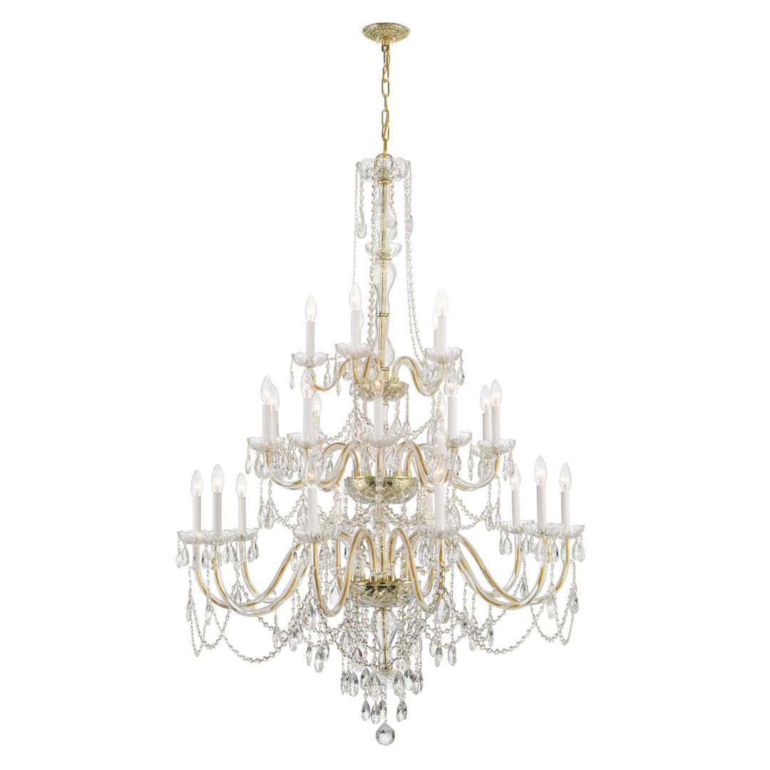 Traditional Crystal 25 Light Hand Cut Crystal Polished Brass Chandelier