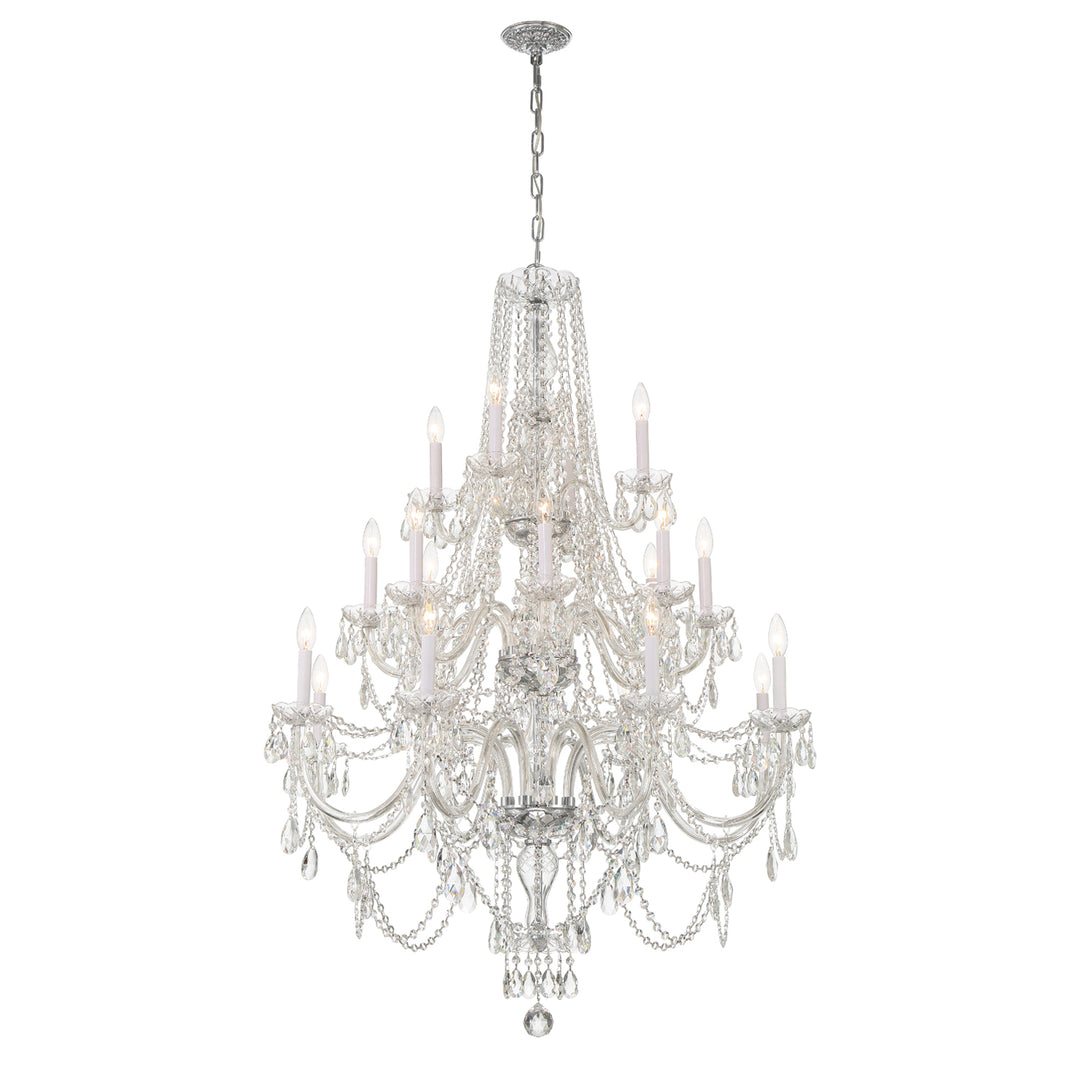 Traditional Crystal 20 Light Hand Cut Crystal Polished Brass Chandelier