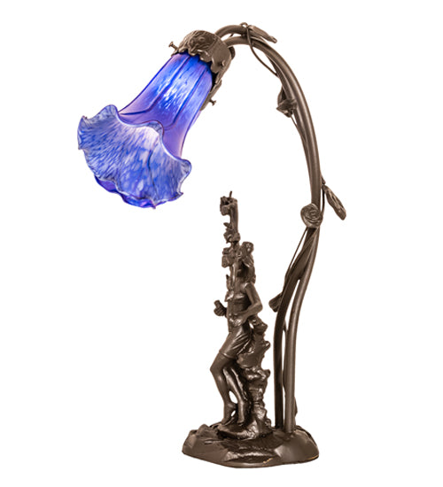 17" High Blue Tiffany Pond Lily 2 Light Trellis Girl Accent Lamp