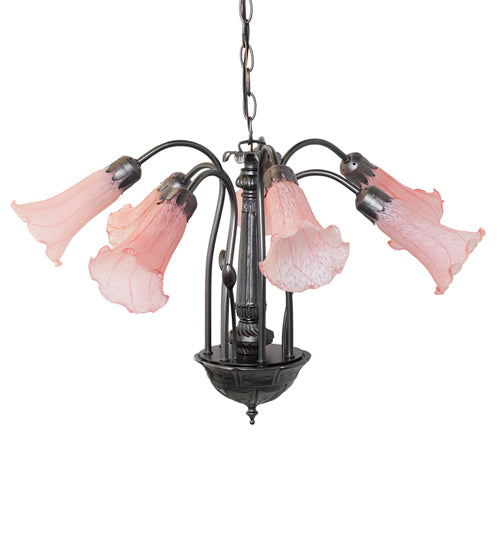 24" Wide Pink Tiffany Pond Lily 7 Lt Chandelier