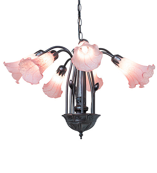 24" Wide Pink Tiffany Pond Lily 7 Lt Chandelier