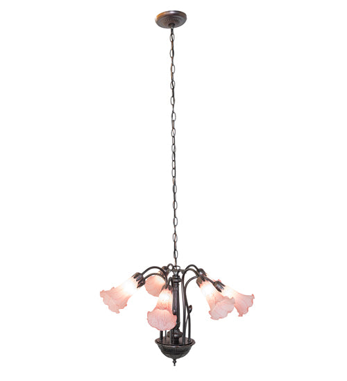 24" Wide Pink Tiffany Pond Lily 7 Lt Chandelier