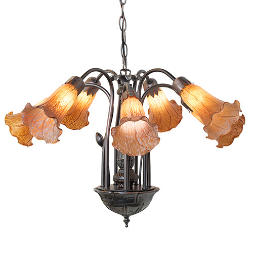 24" Wide Amber Tiffany Pond Lily 7 Lt Chandelier