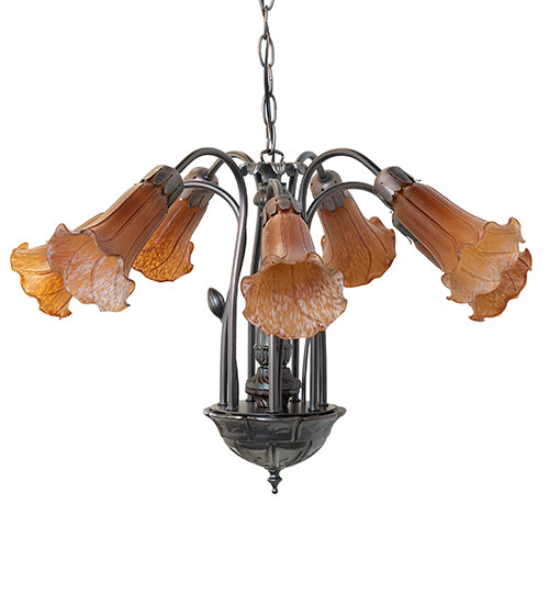 24" Wide Amber Tiffany Pond Lily 7 Lt Chandelier