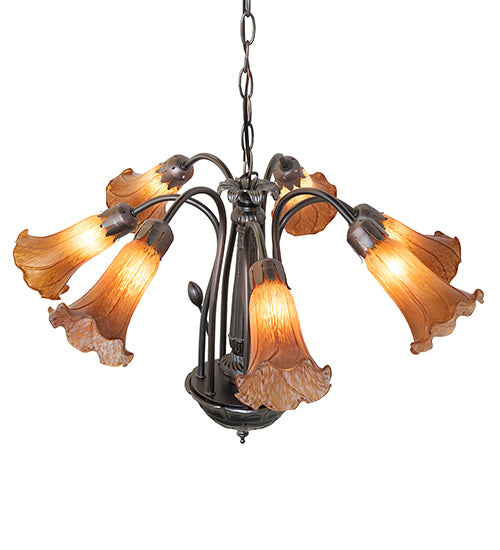 24" Wide Amber Tiffany Pond Lily 7 Lt Chandelier