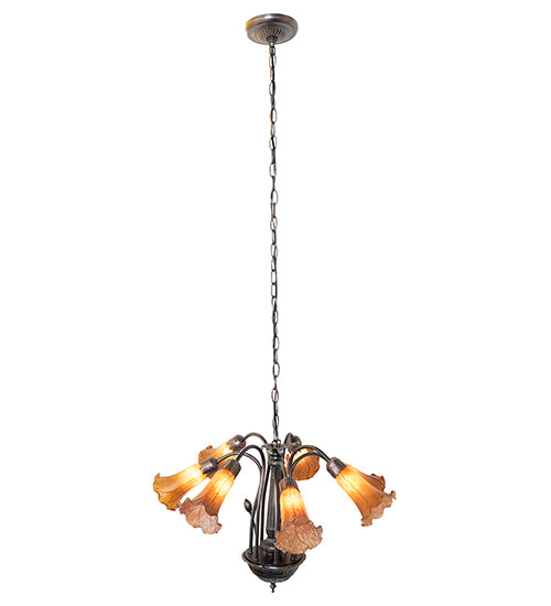 24" Wide Amber Tiffany Pond Lily 7 Lt Chandelier