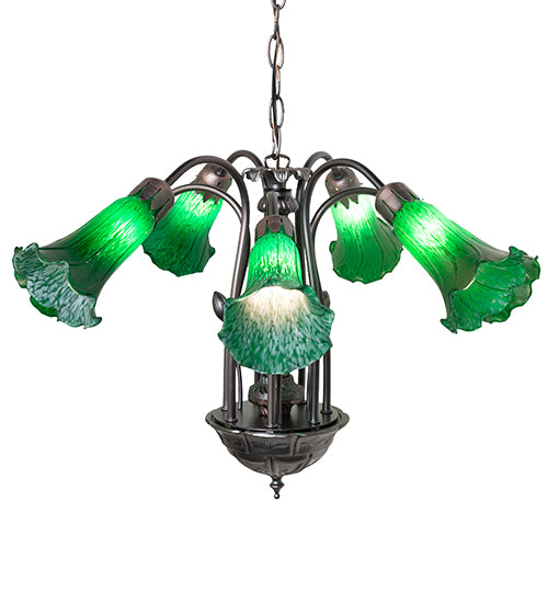 24" Wide Green Tiffany Pond Lily 7 Lt Chandelier