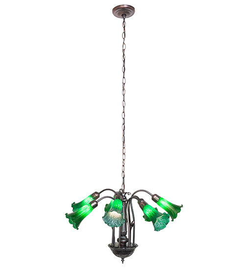 24" Wide Green Tiffany Pond Lily 7 Lt Chandelier