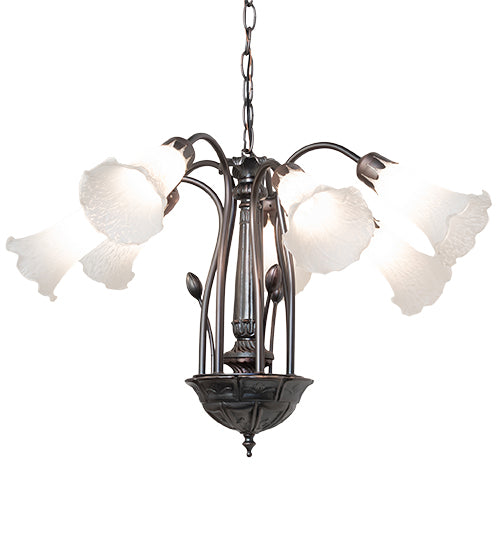 24" Wide White Tiffany Pond Lily 7 Lt Chandelier