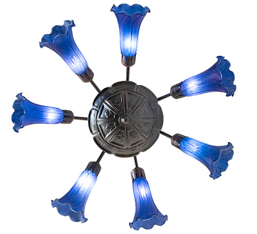 24" Wide Blue Tiffany Pond Lily 7 Lt Chandelier