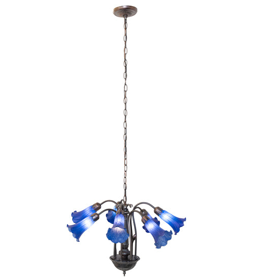 24" Wide Blue Tiffany Pond Lily 7 Lt Chandelier