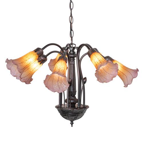 24" Wide Amber/Purple Tiffany Pond Lily 7 Lt Chandelier