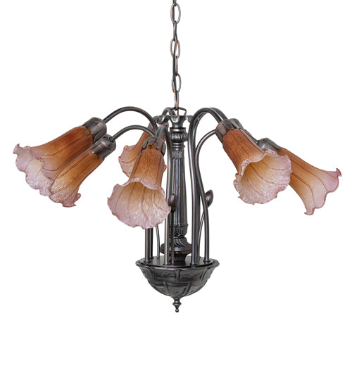 24" Wide Amber/Purple Tiffany Pond Lily 7 Lt Chandelier