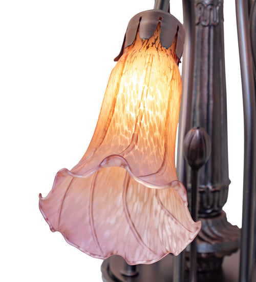 24" Wide Amber/Purple Tiffany Pond Lily 7 Lt Chandelier