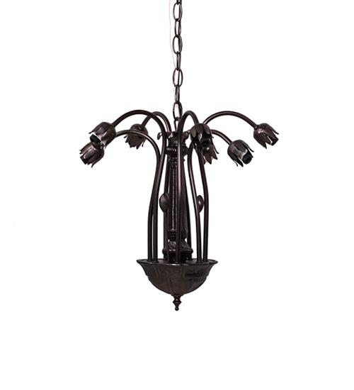 24" Wide Amber/Purple Tiffany Pond Lily 7 Lt Chandelier