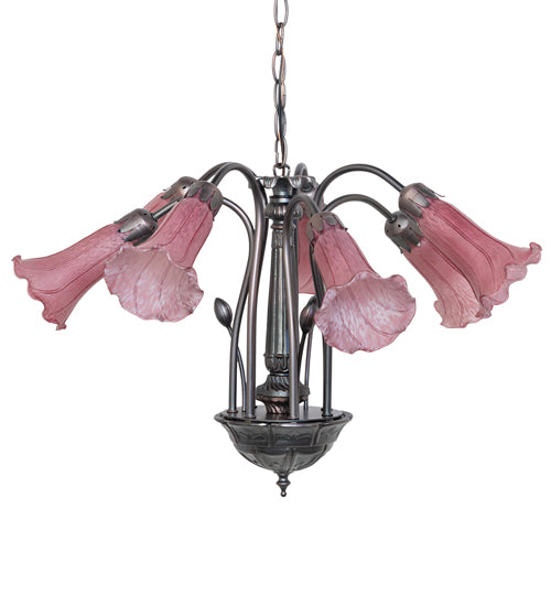 24" Wide Lavender Tiffany Pond Lily 7 Lt Chandelier