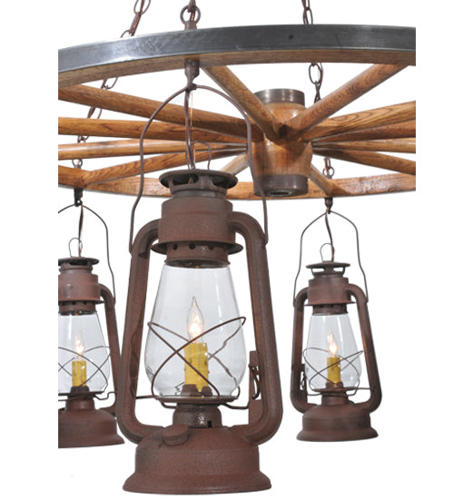 40"W Miners Lantern 6 Lt Wagon Wheel Chandelier