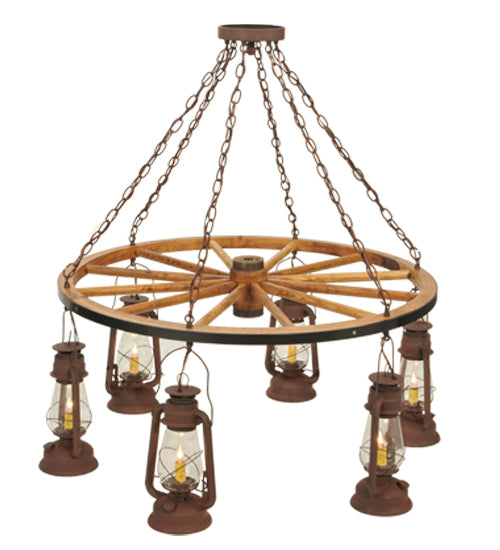 40"W Miners Lantern 6 Lt Wagon Wheel Chandelier