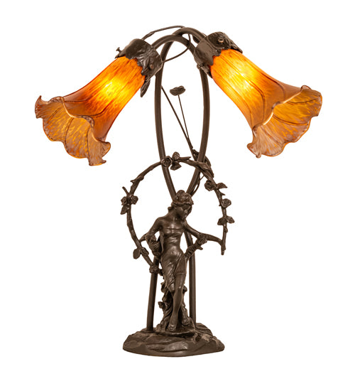 17" High Amber Tiffany Pond Lily 2 Light Trellis Girl Accent Lamp