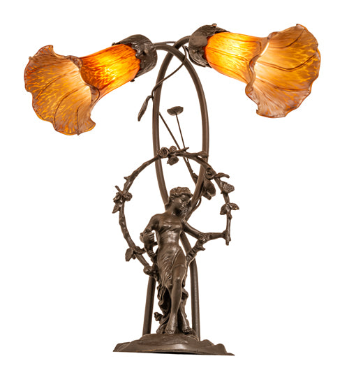 17" High Amber Tiffany Pond Lily 2 Light Trellis Girl Accent Lamp