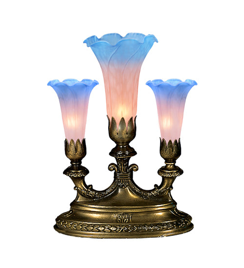 13"H Pink/Blue Pond Lily 3 Lt Mantelabra Accent Lamp