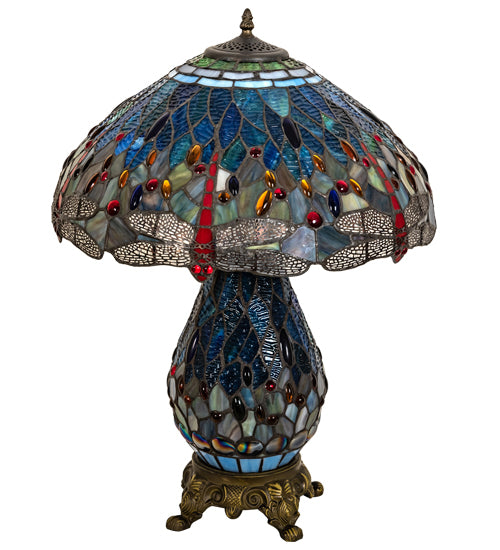 25" High Tiffany Hanginghead Dragonfly Table Lamp