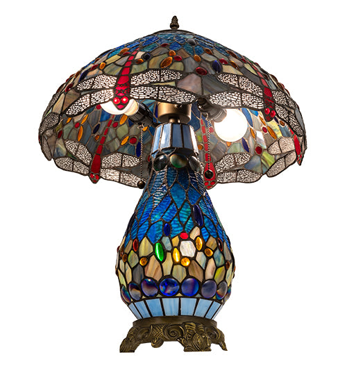 25" High Tiffany Hanginghead Dragonfly Table Lamp