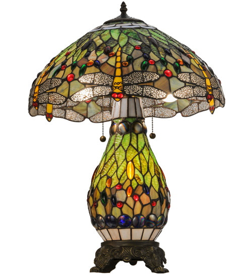 25"H Tiffany Hanginghead Dragonfly Lighted Base Table Lamp