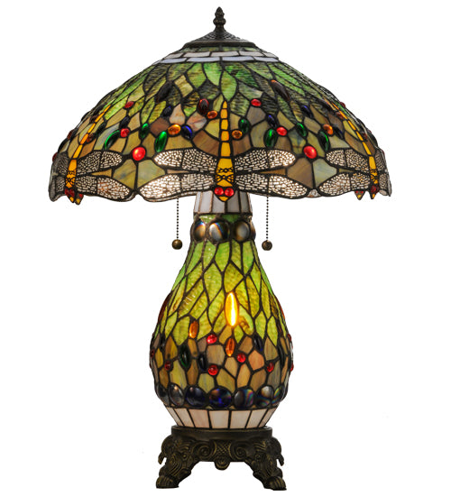 25"H Tiffany Hanginghead Dragonfly Lighted Base Table Lamp