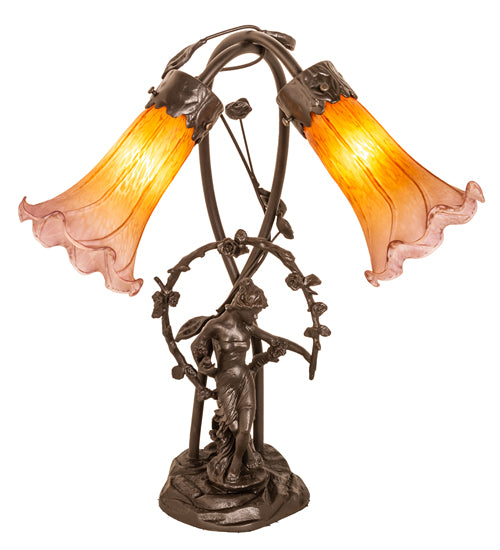 17" High Amber/Purple Tiffany Pond Lily 2 Light Trellis Girl Accent Lamp